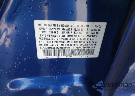 2009 Honda Fit Sport from USA, damaged, VIN JHMGE88429S034401